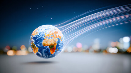Abstract representation of a spinning globe symbolizing global connectivity and rapid progress in technology.