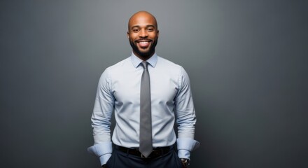 Obraz premium Smiling bald man in a white shirt and tie