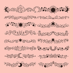 Obraz premium Celestial and mystical decorative borders with moon and star elements.