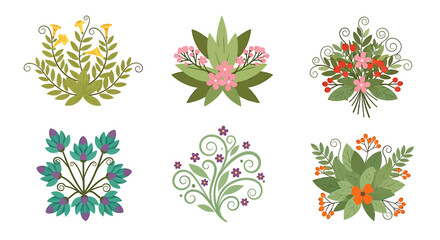 Collection of Six Beautiful and Diverse Floral Arrangements with Lush Greenery and Colorful Blooms.