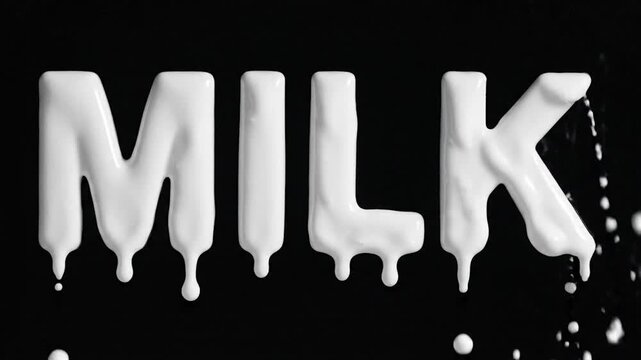 Milk lettering with dripping white liquid against a black background design