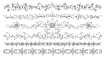 Elegant Hand Drawn Floral Dividers and Borders Collection.