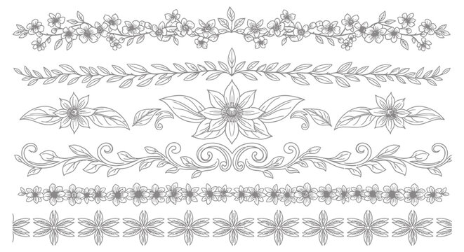Elegant Hand Drawn Floral Dividers and Borders Collection.