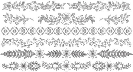 Obraz premium Elegant Hand-Drawn Floral Dividers and Borders Collection.