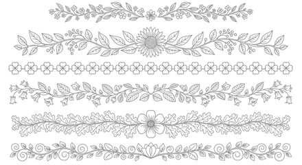 Fototapeta premium Elegant Hand-Drawn Floral Dividers and Borders Collection.