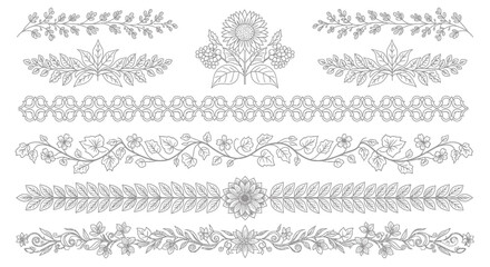 Fototapeta premium Elegant Hand-Drawn Floral Dividers and Borders Collection.