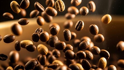 Roasted Coffee Beans in Motion - Aromatic Delight and Rich Flavor.