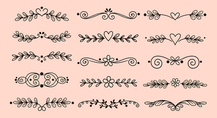 Fototapeta premium Elegant Hand-Drawn Floral Dividers and Borders Collection.