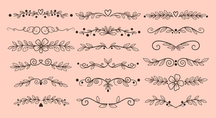 Elegant Hand-Drawn Floral Dividers and Borders for Decorative Design Elements.