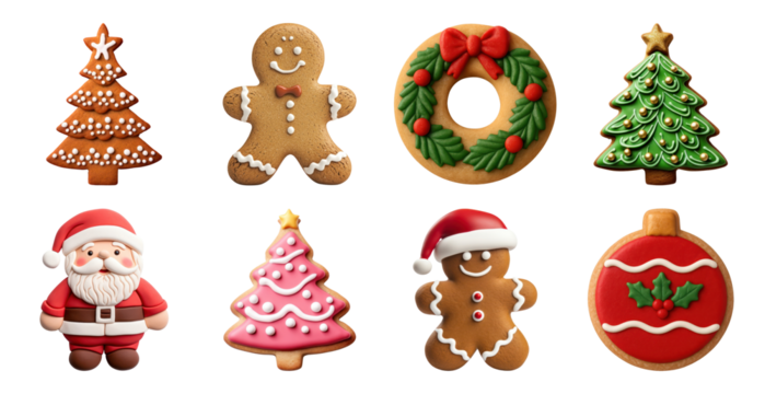 PNG Festive Christmas cookie decorations, element set on transparent background