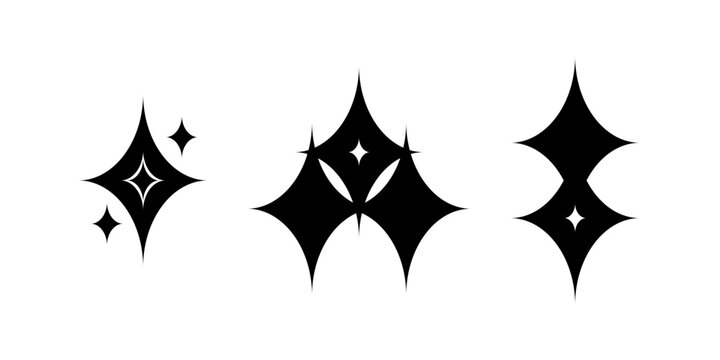 Shining Neo tribal Element y2k gothic style tattoo Cyber sigilism spikes and sparks for streetwear print designs, spiky y2k aesthetic vector set