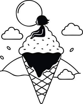 Cute cartoon ice cream cone vector illustration for cold summer dessert design