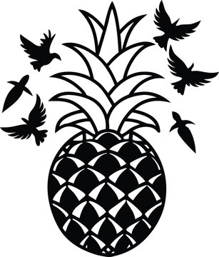 Vector illustration of a fresh, sweet, and juicy tropical pineapple fruit with green leaves, isolated on white for a healthy dessert
