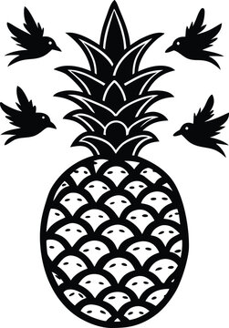 Pineapple vector illustration featuring a fresh, sweet, and juicy tropical fruit on a black background, perfect for healthy food and diet concepts