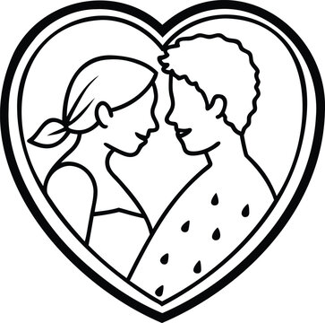 Vector illustration of a loving couple's silhouette with a heart symbol for romance and Valentine's Day