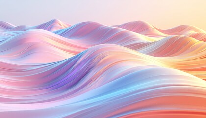 Abstract Landscape of Rippling Waves in Pastel Hues of Pink Blue and Orange with Subtle White Dot Accents and Soft Golden Light