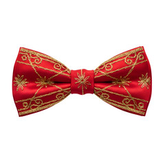 Elegant red bow tie with golden embroidery for festive celebrations or stylish formal wear, adding a touch of luxury and sophistication to any outfit