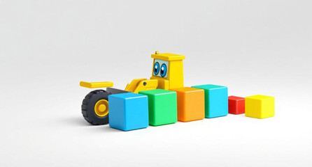 Fototapeta premium Colorful wooden toy truck and car isolated on white background for childhood fun