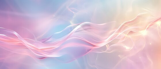 Obraz premium Flowing translucent shapes in creamy pastel hues of pink, blue, and peach create a dreamy, ethereal background full of light.