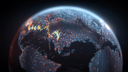 Global network digital globe data visualization glowing map world technology cyber grid analytics big data fintech neon lights enrich futuristic mood, glowing earth digital map data visualization - Powered by Adobe