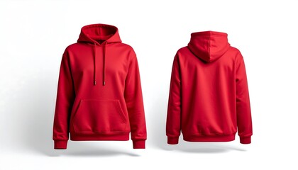 Blank red hoodie mockup from front and back view for a new apparel catalog or clothing collection design