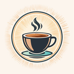 Retro-style vector illustration of a steaming hot coffee cup, featuring bold vintage lines and classic caf&eacute; aesthetics for nostalgic design themes