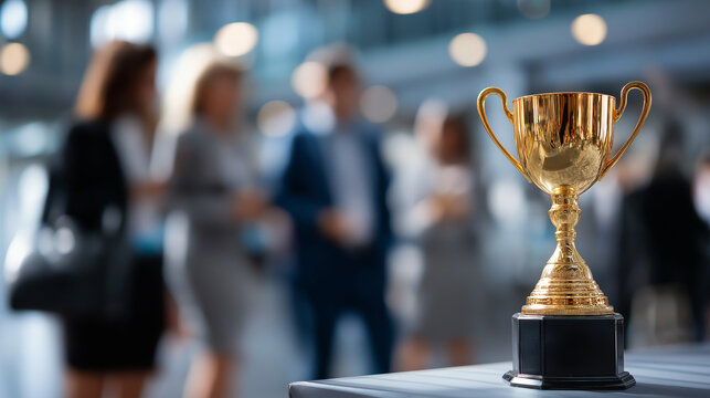 Faceless young business team receiving award prize defocused competition event background best business project entrepreneurship award ceremony unrecognizable audience corpora