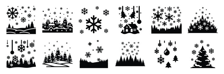 Obraz premium christmas snowfall icon set. silhouette Vector illustration.