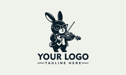 Vector Logo of a Rabbit Playing Violin, Stylish Illustration for Brand Identity.