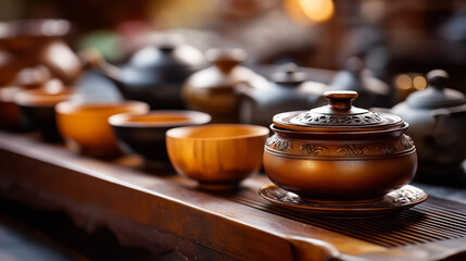 Tea ceremony details close up faceless cultural elements defocused traditional background ritual components ceremonial utensils authentic practice visualization tea