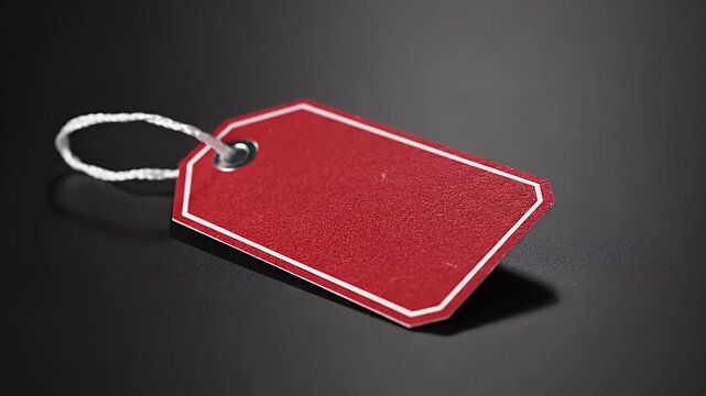 Macro Shot of a Red Price Tag with White Border on Dark Background
