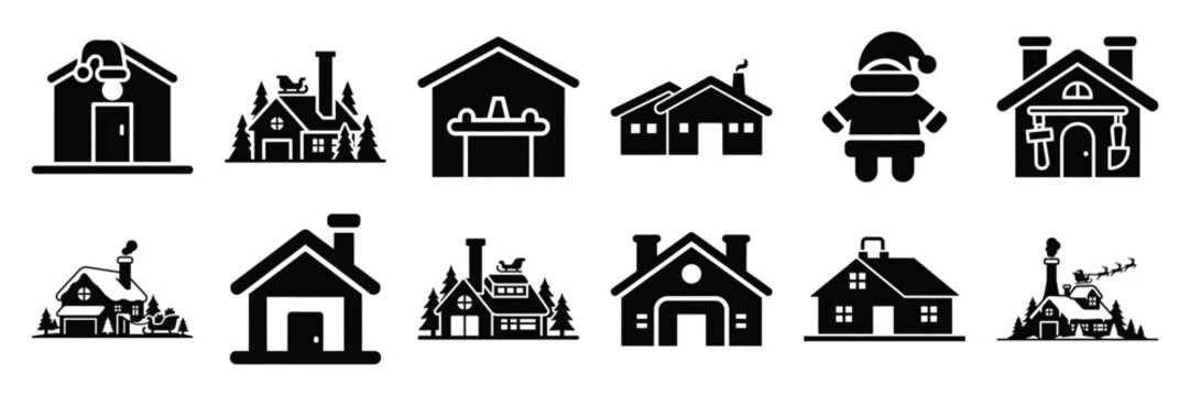 santa workshop icon set. silhouette Vector illustration.