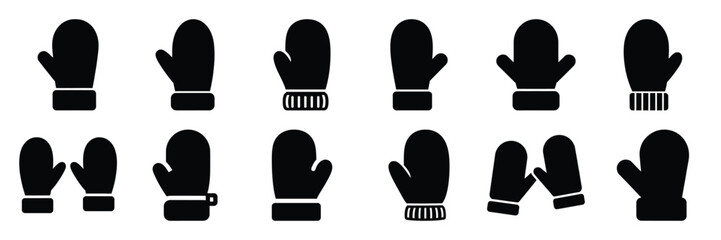 winter mitten icon set. silhouette Vector illustration.