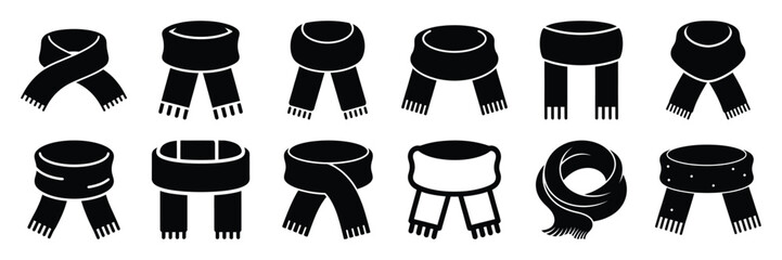 winter scarf icon set. silhouette Vector illustration.
