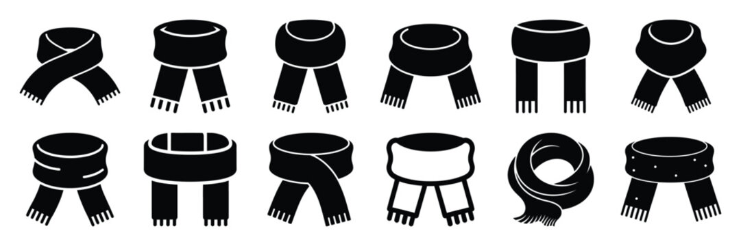 winter scarf icon set. silhouette Vector illustration.