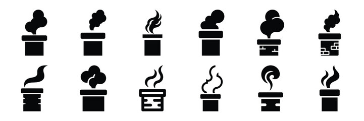 christmas chimney smoke icon set. silhouette Vector illustration. © KartikChandro