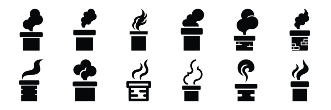 christmas chimney smoke icon set. silhouette Vector illustration.