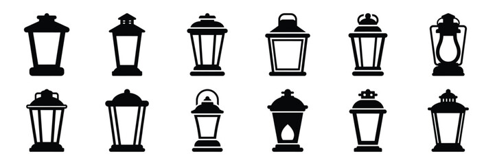 christmas lantern icon set. silhouette Vector illustration.