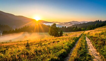Golden Sunrise Over Carpathian Mountains - A Serene Landscape.
