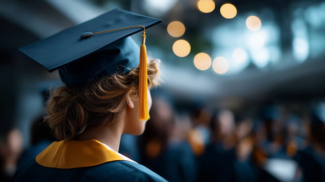 Graduation ceremony celebration faceless academic achievement defocused commencement background degree completion educational milestone university graduation student success