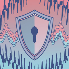 Abstract shield with keyhole and sound wave graphics