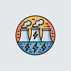 Clean energy concept with stylized nuclear power plant illustration, representing innovation and renewable energy sources for a sustainable future