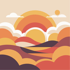 Warm sunset hues creating a serene and inviting abstract landscape, evoking feelings of peace and tranquility for a modern, minimalist design