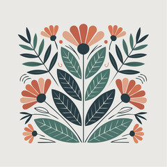 Stunning floral folk art illustration with symmetrical botanical design perfect for spring projects and elegant invites, originally scalable vector