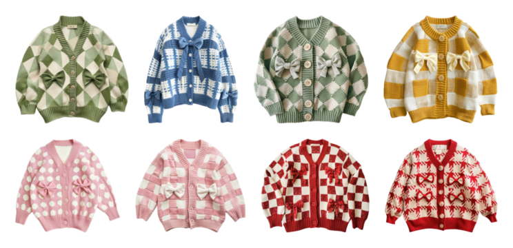 PNG Colorful knitted cardigans for children, element set on transparent background