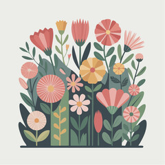 Charming floral arrangement with vibrant colors and whimsical shapes, perfect for adding a touch of springtime joy to any project or design