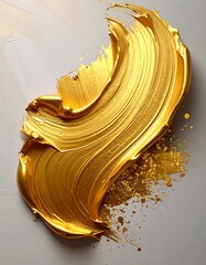 Golden Swirl - Abstract Metallic Paint Stroke on Neutral Background.