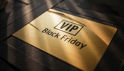Close-up shot of a golden VIP Black Friday card.