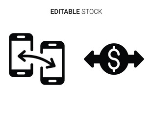 Mobile data transfer icon and money exchange symbol for digital financial transactions