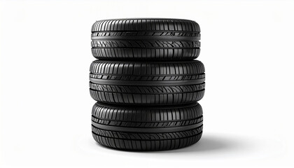 白背景に映える積み上がった車用タイヤのシンプル素材コラージュ用
– Stacked Car Tires on White Background, Simple Object Material